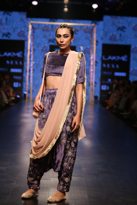Payal Singhal-Midnight Blue & Rose Dhoti Drape Set-INDIASPOPUP.COM