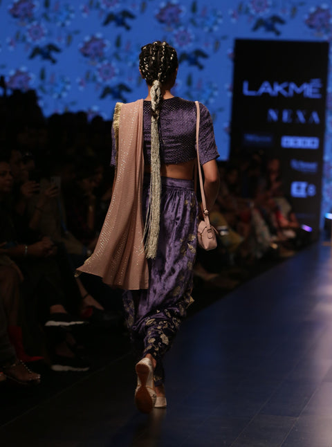 Payal Singhal-Midnight Blue & Rose Dhoti Drape Set-INDIASPOPUP.COM