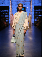 Payal Singhal-Stone & Blue Embroidered Saree Set-INDIASPOPUP.COM
