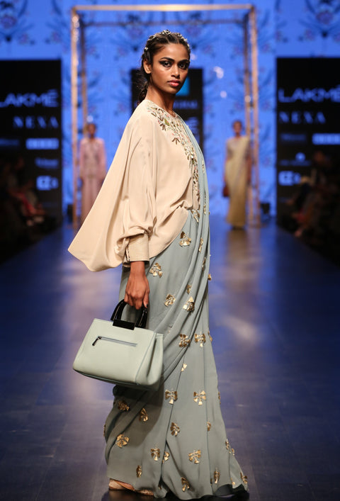 Payal Singhal-Stone & Blue Embroidered Saree Set-INDIASPOPUP.COM