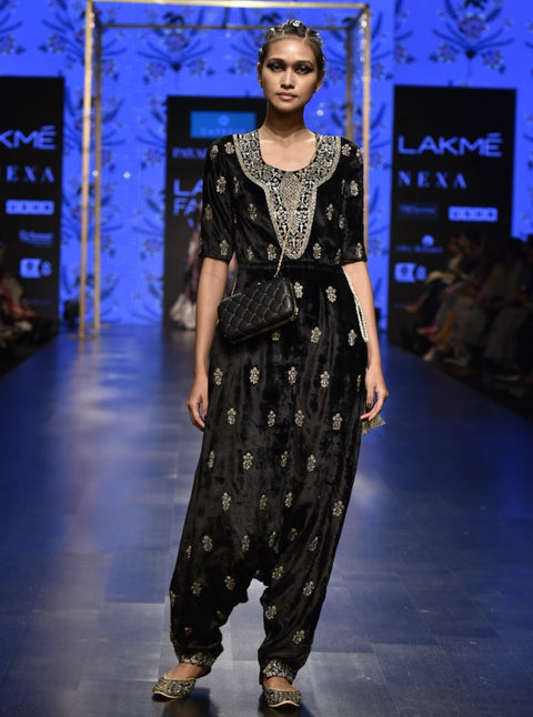 Payal Singhal-Black Embroidered Jumpsuit-INDIASPOPUP.COM