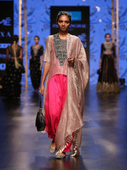Payal Singhal-Grey & Hot Pink Embroidered Kurta Set-INDIASPOPUP.COM
