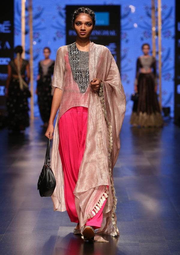 Payal Singhal-Grey & Hot Pink Embroidered Kurta Set-INDIASPOPUP.COM