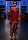 Payal Singhal-Cranberry & Purple Embroidered Kurta Set-INDIASPOPUP.COM