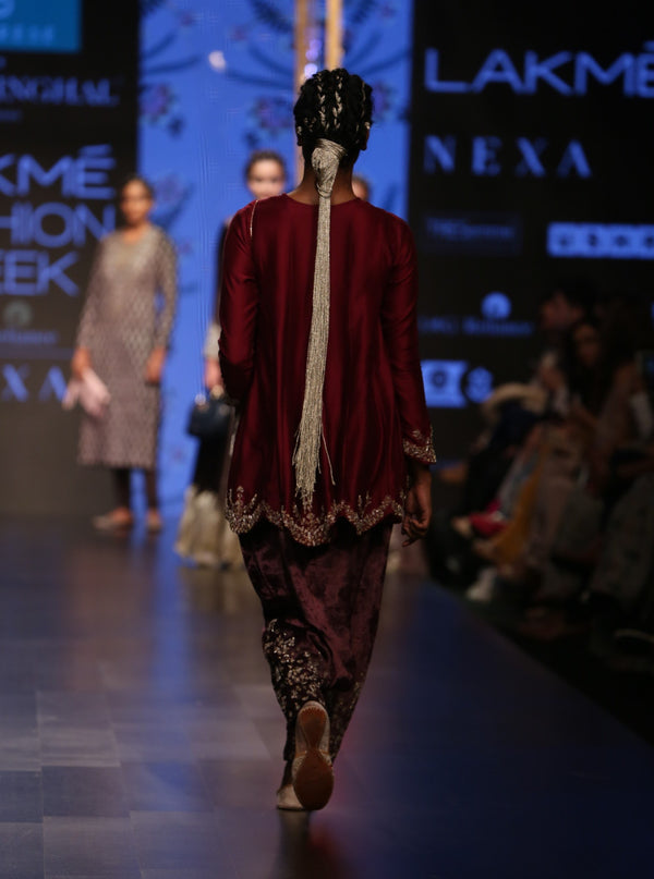Payal Singhal-Cranberry & Purple Embroidered Kurta Set-INDIASPOPUP.COM