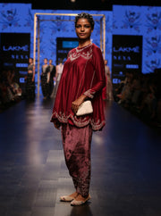 Payal Singhal-Cranberry & Purple Embroidered Kurta Set-INDIASPOPUP.COM