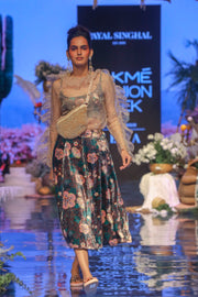 Payal Singhal-Brown & Stone Printed Skirt Set-INDIASPOPUP.COM