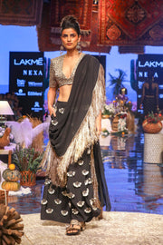 Payal Singhal-Black Embroidered Palazzo Saree Set-INDIASPOPUP.COM