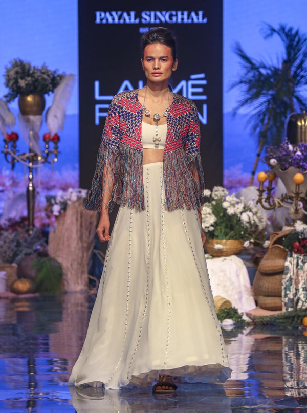 Payal Singhal-Chalk White Embroidered Lehenga Set-INDIASPOPUP.COM