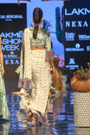 Payal Singhal-Periwinkle Blue & White Saree Set-INDIASPOPUP.COM