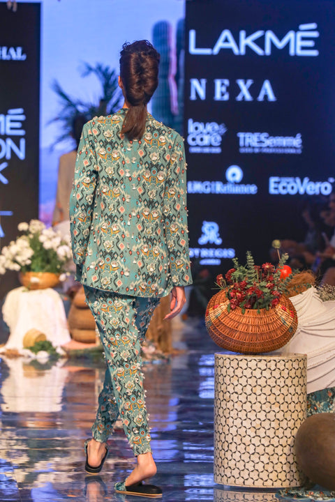 Payal Singhal-Blue Printed Jacket Set-INDIASPOPUP.COM
