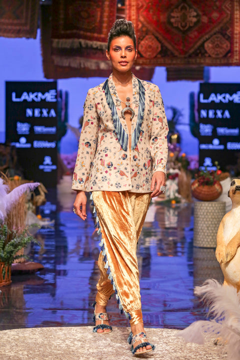 Payal Singhal-Stone & Yellow Embroidered Jacket Set-INDIASPOPUP.COM
