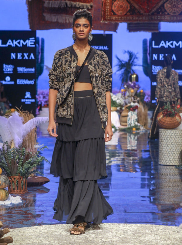 Payal Singhal-Black Embroidered Jacket Set With Pants-INDIASPOPUP.COM