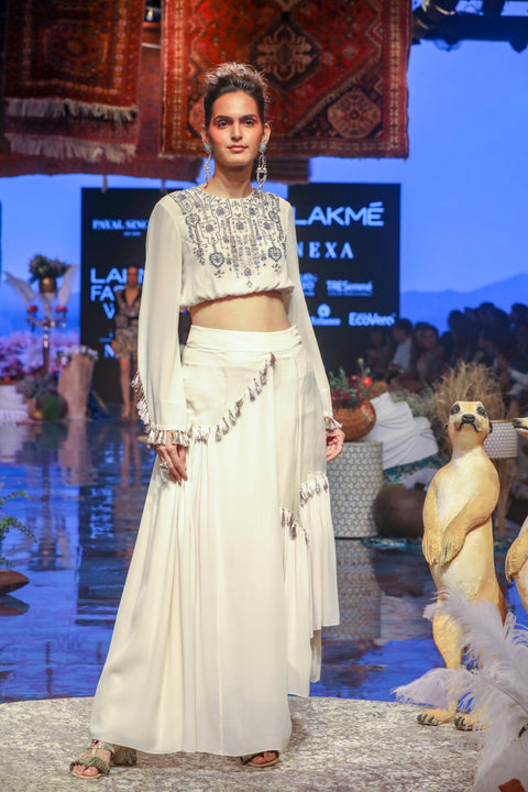 Payal Singhal-Chalk White Embroidered Skirt Set-INDIASPOPUP.COM