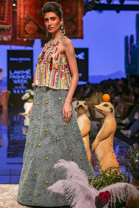 Payal Singhal-Stone & Periwinkle Blue Lehenga Set-INDIASPOPUP.COM