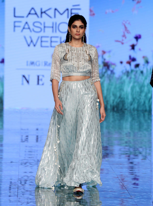 Payal Singhal-Pale Blue Embroidered Skirt Set-INDIASPOPUP.COM
