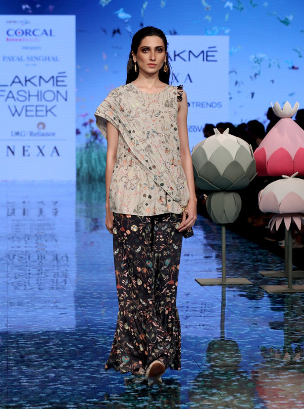 Payal Singhal-Khaki & Black Printed Kurta Set-INDIASPOPUP.COM