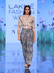 Payal Singhal-Lavender & Grey Printed Saree Set-INDIASPOPUP.COM