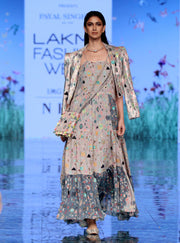 Payal Singhal-Lavender & Grey Printed Dress With Jacket-INDIASPOPUP.COM