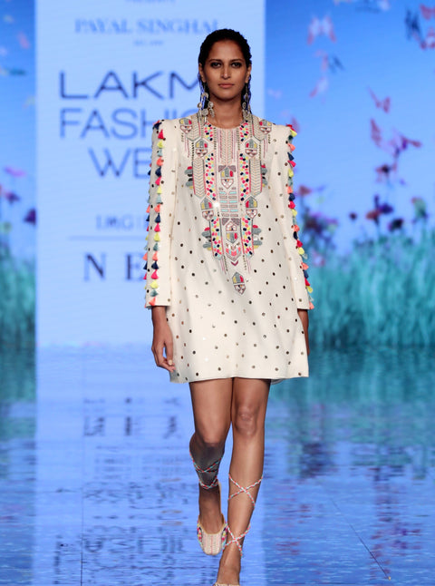 Payal Singhal-Off White Embroidered Dress-INDIASPOPUP.COM