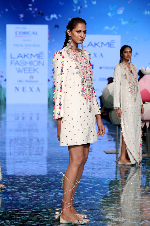 Payal Singhal-Off White Embroidered Dress-INDIASPOPUP.COM
