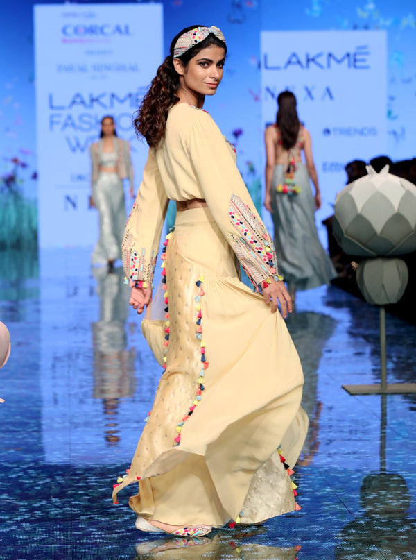 Payal Singhal-Pale Yellow Embroidered Skirt Set-INDIASPOPUP.COM