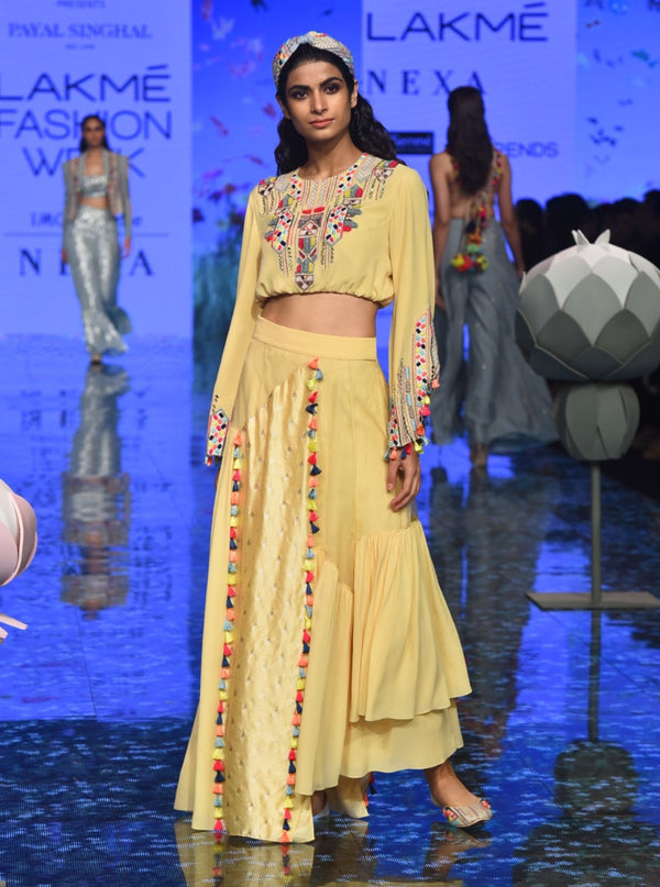 Payal Singhal-Pale Yellow Embroidered Skirt Set-INDIASPOPUP.COM