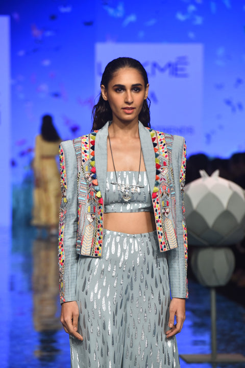 Payal Singhal-Pale Blue Embroidered Jacket Set-INDIASPOPUP.COM