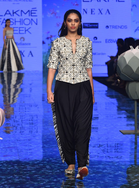 Payal Singhal-White & Black Embroidered Jacket Set-INDIASPOPUP.COM