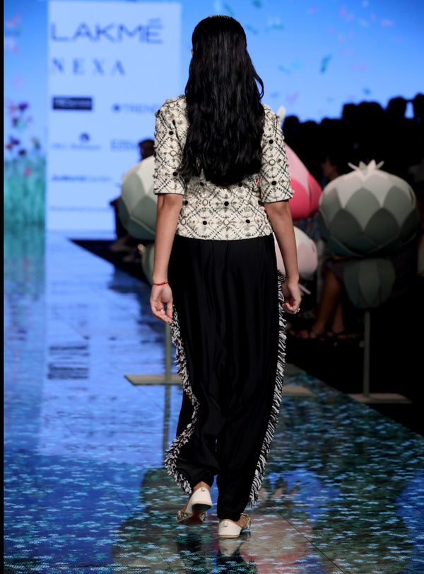 Payal Singhal-White & Black Embroidered Jacket Set-INDIASPOPUP.COM