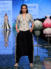 Payal Singhal-White & Black Embroidered Jacket Set-INDIASPOPUP.COM
