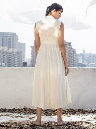 Khara Kapas-White Cotton Midi Dress-INDIASPOPUP.COM