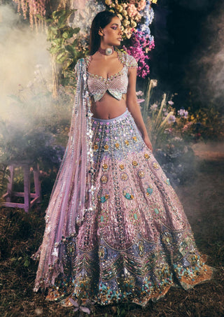 Papa Don'T Preach By Shubhika-Lilac Butterfly Embroidered Lehenga Set-INDIASPOPUP.COM