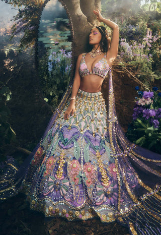 Papa Don'T Preach By Shubhika-Purple Forest Embroidered Lehenga Set-INDIASPOPUP.COM