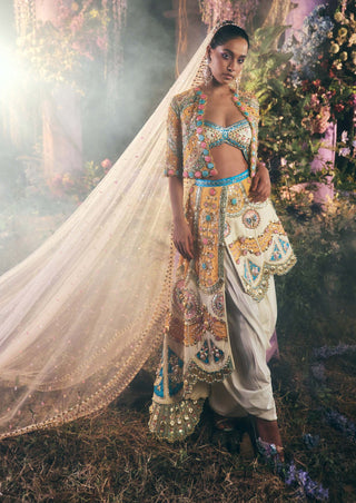 Papa Don'T Preach By Shubhika-Ivory Embroidered Dhoti And Jacket Set-INDIASPOPUP.COM
