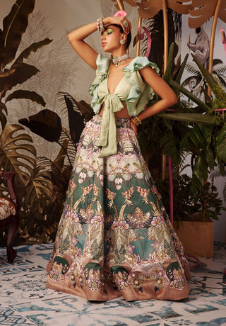 Payal And Zinal-Olive Green Lehenga With Blouse-INDIASPOPUP.COM