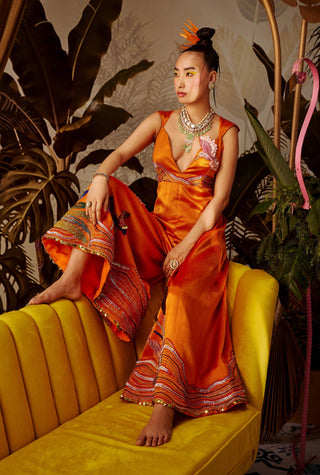 Payal And Zinal-Orange Silk Jumpsuit-INDIASPOPUP.COM
