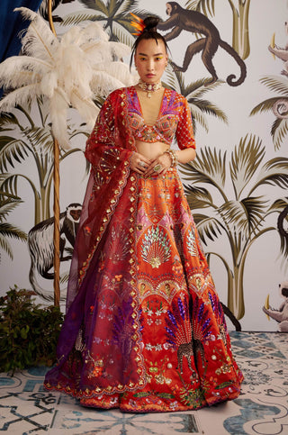 Payal And Zinal-Orange Printed Lehenga Set-INDIASPOPUP.COM