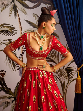 Payal And Zinal-Red Embroidered Lehenga Set-INDIASPOPUP.COM