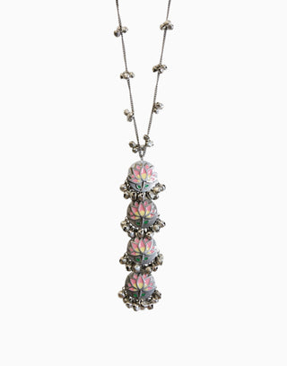 Hyperbole - Pink & Green Long Lotus Necklace - INDIASPOPUP.COM