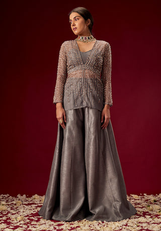 Pink Peacock Couture-Grey Pallazo With Embellished Top-INDIASPOPUP.COM