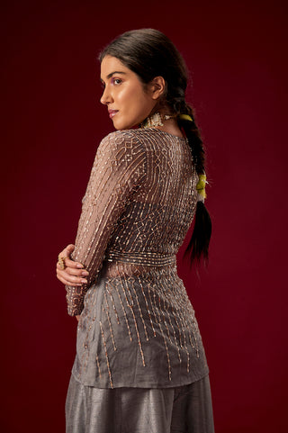 Pink Peacock Couture-Grey Pallazo With Embellished Top-INDIASPOPUP.COM
