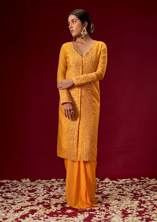Pink Peacock Couture-Yellow Jacket With Dhoti-INDIASPOPUP.COM