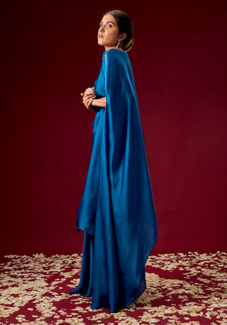 Pink Peacock Couture-Blue Satin Kaftan-INDIASPOPUP.COM