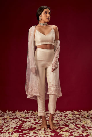 Pink Peacock Couture-White Pant With Organza Jacket And Inner-INDIASPOPUP.COM