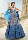 Pink Peacock Couture-Blue Embroidered Gown With Drape-INDIASPOPUP.COM