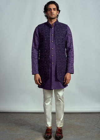 Arjun Kilachand-Purple Open Long Bundi Set-INDIASPOPUP.COM
