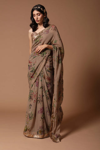 Rohit Bal-Floral Print Saree With Blouse-INDIASPOPUP.COM