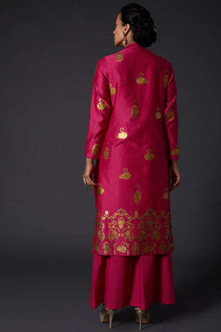 Balance By Rohit Bal-Fuchsia Block Printed Kurta With Palazzo-INDIASPOPUP.COM