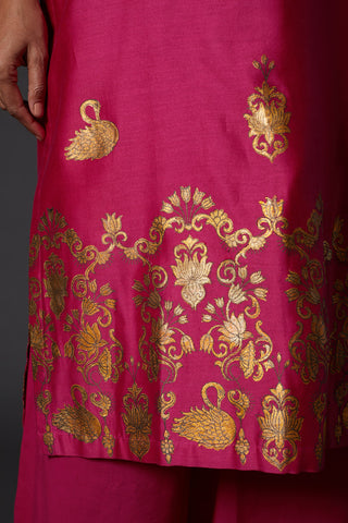 Balance By Rohit Bal-Fuchsia Block Printed Kurta With Palazzo-INDIASPOPUP.COM